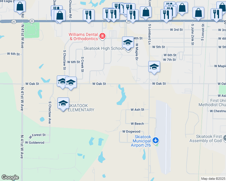 map of restaurants, bars, coffee shops, grocery stores, and more near 1002 South Fairfax Avenue in Skiatook