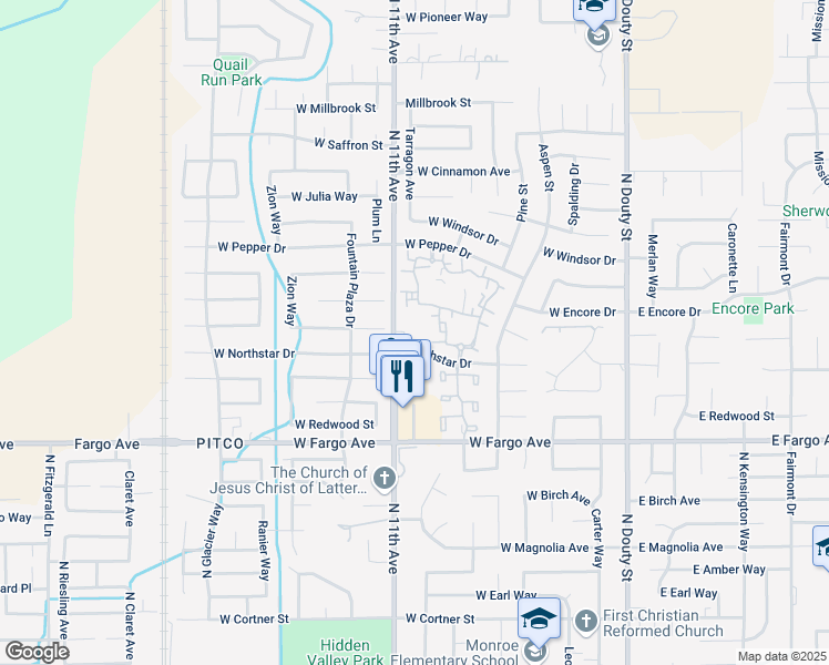 map of restaurants, bars, coffee shops, grocery stores, and more near 2727 North 11th Avenue in Hanford