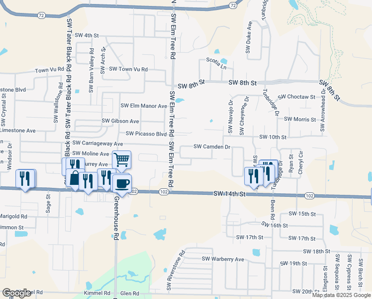 map of restaurants, bars, coffee shops, grocery stores, and more near 3205 Southwest Tunica Avenue in Bentonville