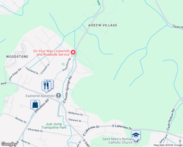map of restaurants, bars, coffee shops, grocery stores, and more near 105 Glenstone Court in Johnson City