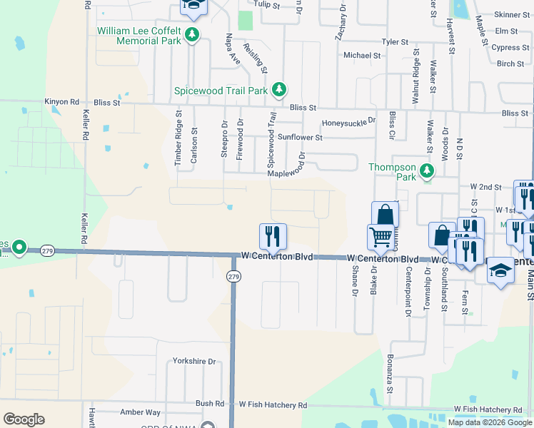 map of restaurants, bars, coffee shops, grocery stores, and more near 1100 West Centerton Boulevard in Centerton