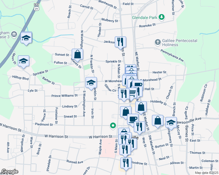 map of restaurants, bars, coffee shops, grocery stores, and more near 401 West Morehead Street in Reidsville