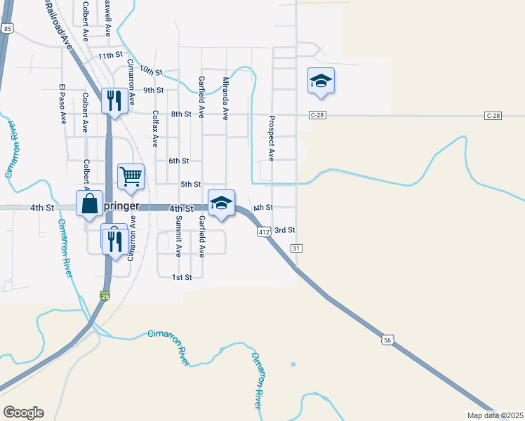 map of restaurants, bars, coffee shops, grocery stores, and more near 401-499 Prospect Avenue in Springer