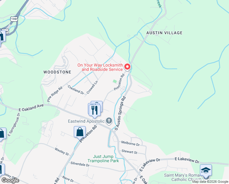 map of restaurants, bars, coffee shops, grocery stores, and more near 681 Princeton Rd in Johnson City