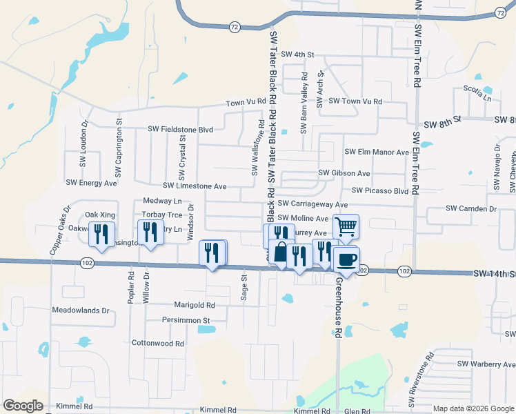 map of restaurants, bars, coffee shops, grocery stores, and more near 4104 Southwest Chapelstone Avenue in Bentonville