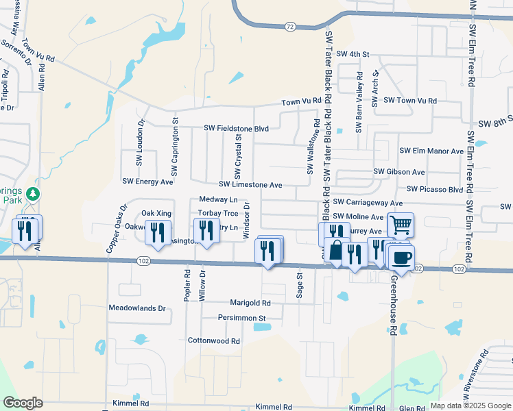 map of restaurants, bars, coffee shops, grocery stores, and more near 4302-2 Southwest Chapelstone Avenue in Bentonville