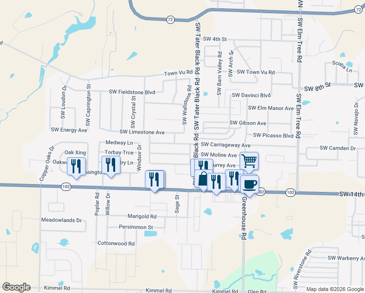 map of restaurants, bars, coffee shops, grocery stores, and more near 4104 Southwest Chapelstone Avenue in Bentonville