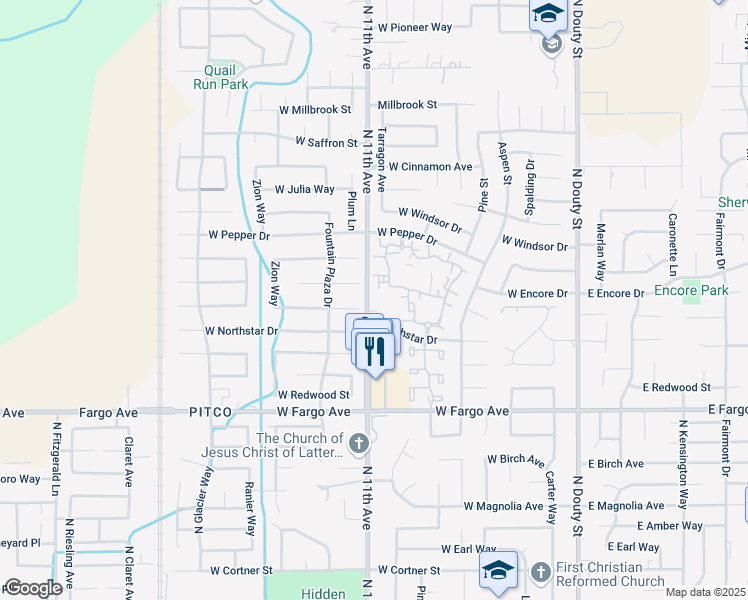 map of restaurants, bars, coffee shops, grocery stores, and more near 2727 North 11th Avenue in Hanford