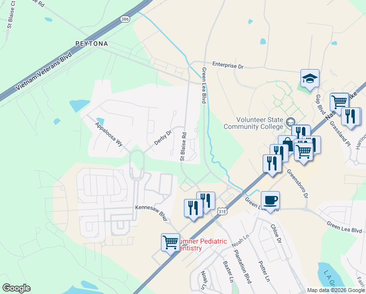 map of restaurants, bars, coffee shops, grocery stores, and more near 255 Saint Blaise Road in Gallatin