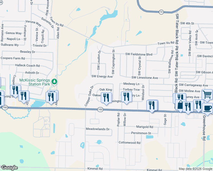 map of restaurants, bars, coffee shops, grocery stores, and more near 267 Copper Oaks Drive in Centerton