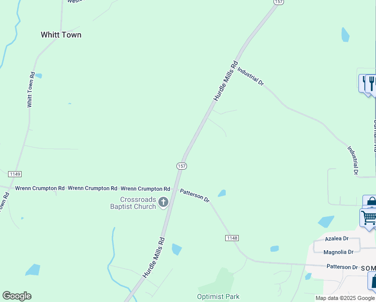map of restaurants, bars, coffee shops, grocery stores, and more near 2420 Hurdle Mills Road in Roxboro