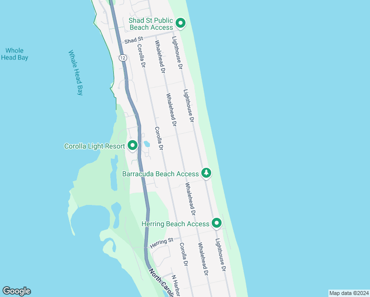 map of restaurants, bars, coffee shops, grocery stores, and more near 1041 Whalehead Drive in Corolla