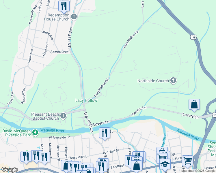 map of restaurants, bars, coffee shops, grocery stores, and more near 149 Renfro Road in Elizabethton