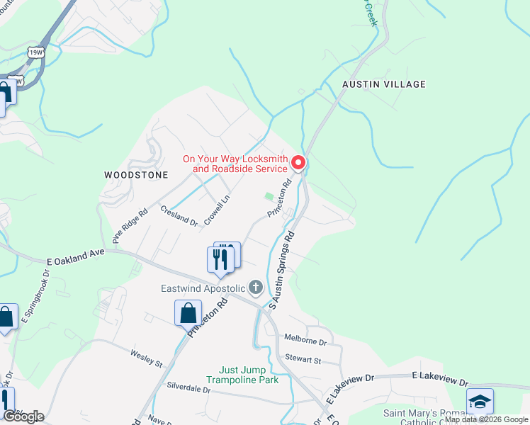 map of restaurants, bars, coffee shops, grocery stores, and more near 681 Princeton Road in Johnson City
