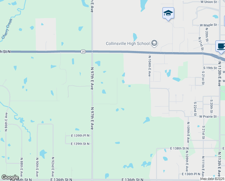 map of restaurants, bars, coffee shops, grocery stores, and more near 14214 North 100th East Avenue in Collinsville