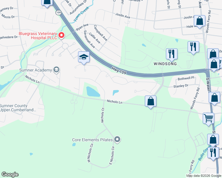 map of restaurants, bars, coffee shops, grocery stores, and more near 376 Quarry Road in Gallatin