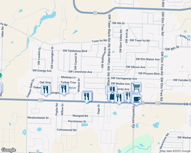 map of restaurants, bars, coffee shops, grocery stores, and more near 4200 Southwest Chapelstone Avenue in Bentonville