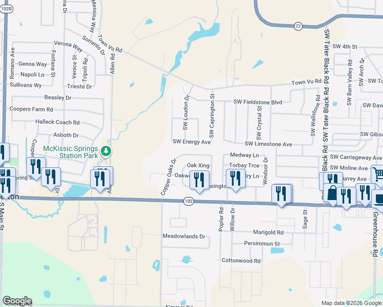 map of restaurants, bars, coffee shops, grocery stores, and more near 267 Copper Oaks Drive in Centerton