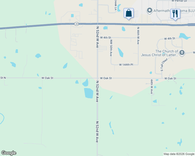 map of restaurants, bars, coffee shops, grocery stores, and more near West 143rd Street North in Skiatook