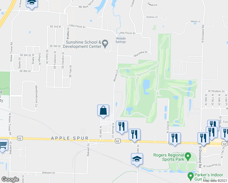 map of restaurants, bars, coffee shops, grocery stores, and more near 3223 Woods Lane in Little Flock