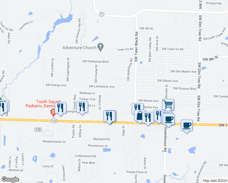 map of restaurants, bars, coffee shops, grocery stores, and more near 4302-2 Southwest Chapelstone Avenue in Bentonville