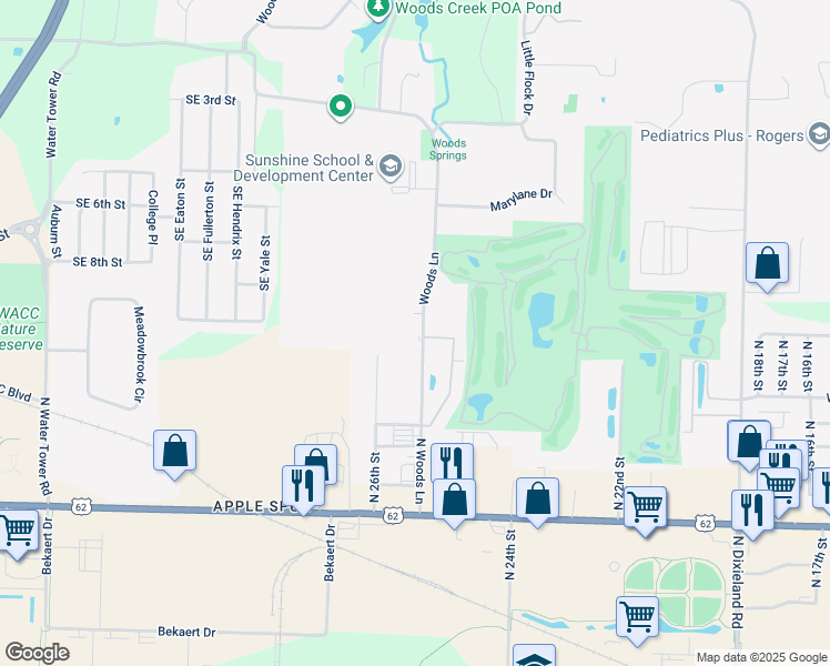 map of restaurants, bars, coffee shops, grocery stores, and more near 3024 Woods Lane in Little Flock