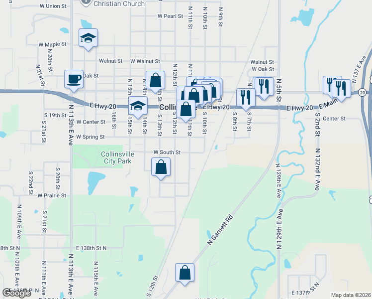 map of restaurants, bars, coffee shops, grocery stores, and more near 322 South 11th Street in Collinsville