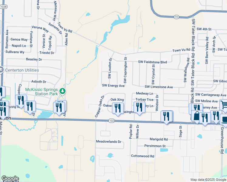 map of restaurants, bars, coffee shops, grocery stores, and more near 267 Copper Oaks Drive in Centerton
