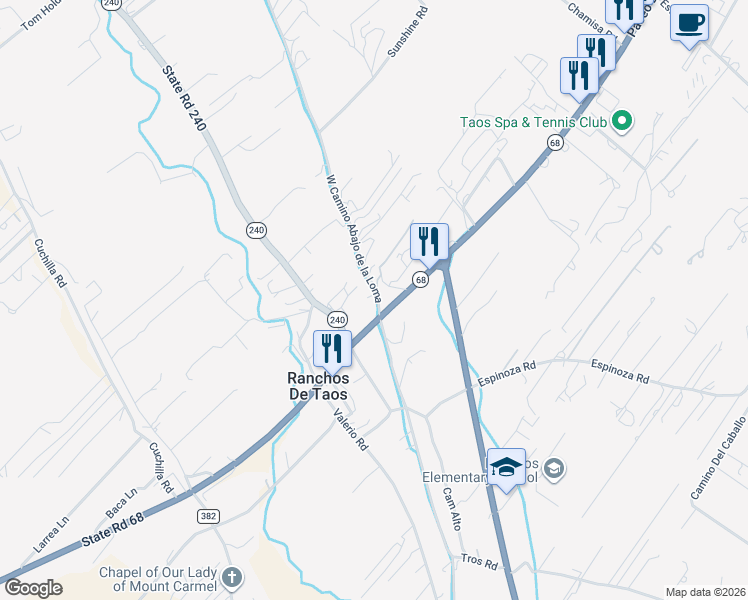 map of restaurants, bars, coffee shops, grocery stores, and more near 4151 New Mexico 68 in Ranchos de Taos