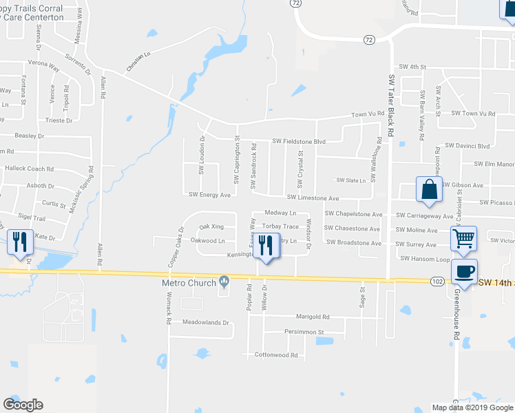 map of restaurants, bars, coffee shops, grocery stores, and more near 1121 Medway Lane in Centerton