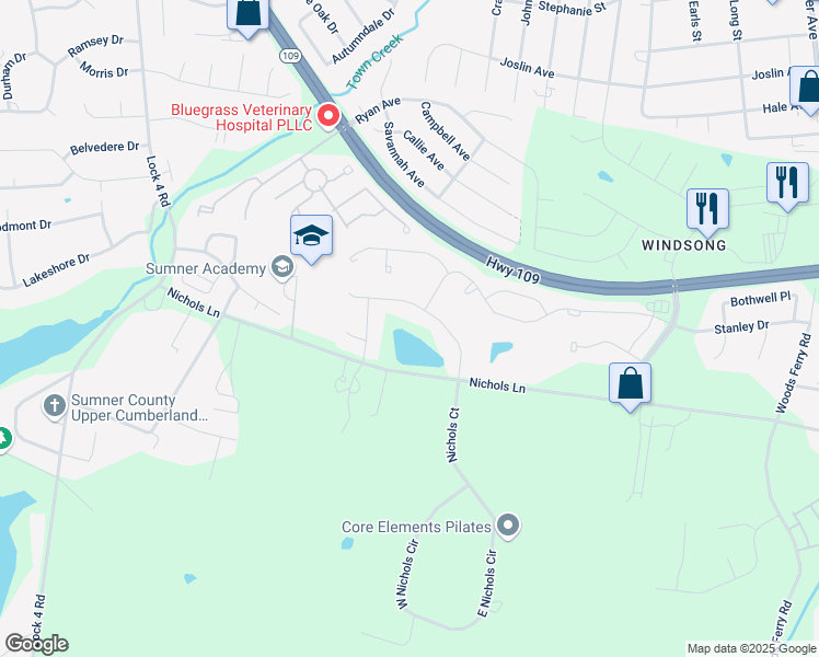 map of restaurants, bars, coffee shops, grocery stores, and more near 409 Quarry Road in Gallatin