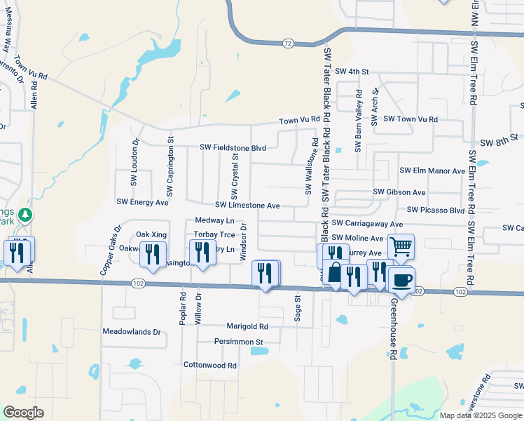 map of restaurants, bars, coffee shops, grocery stores, and more near 4302-2 Southwest Chapelstone Avenue in Bentonville