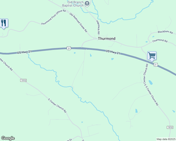 map of restaurants, bars, coffee shops, grocery stores, and more near in Thurmond
