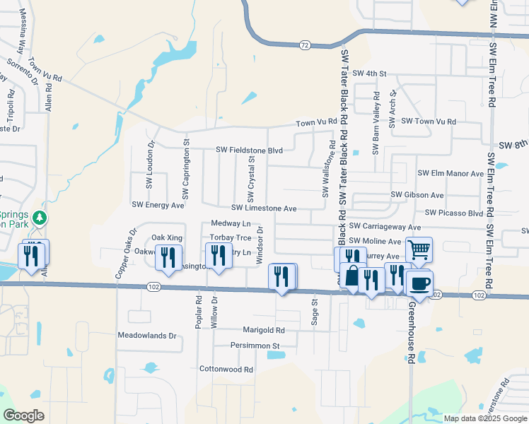 map of restaurants, bars, coffee shops, grocery stores, and more near 4405 Southwest Limestone Avenue in Bentonville