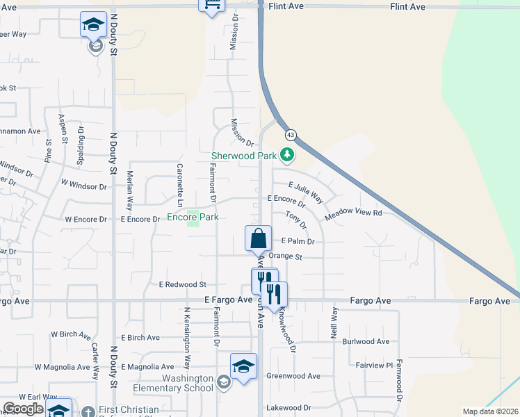 map of restaurants, bars, coffee shops, grocery stores, and more near 7767 10th Avenue in Hanford