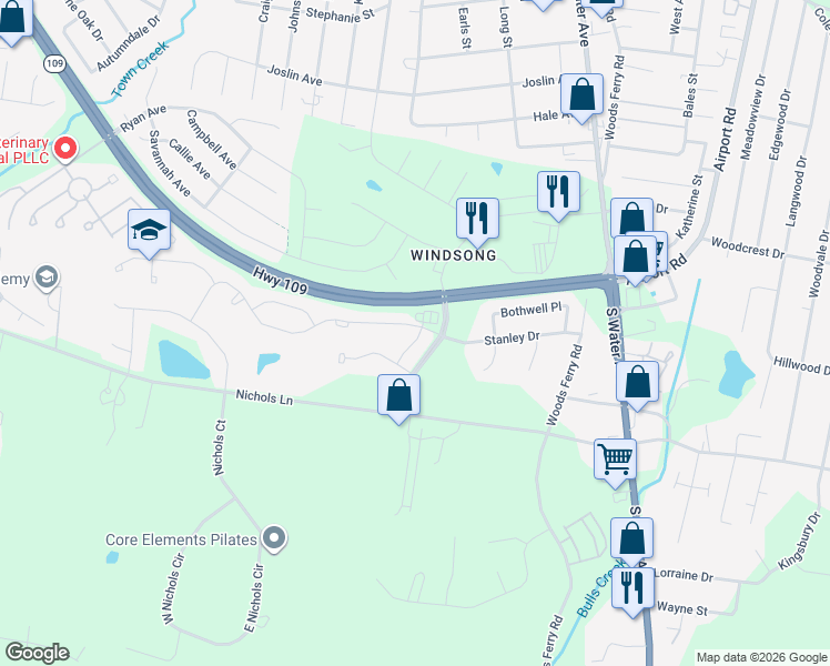 map of restaurants, bars, coffee shops, grocery stores, and more near 1420 Bluestone Drive in Gallatin