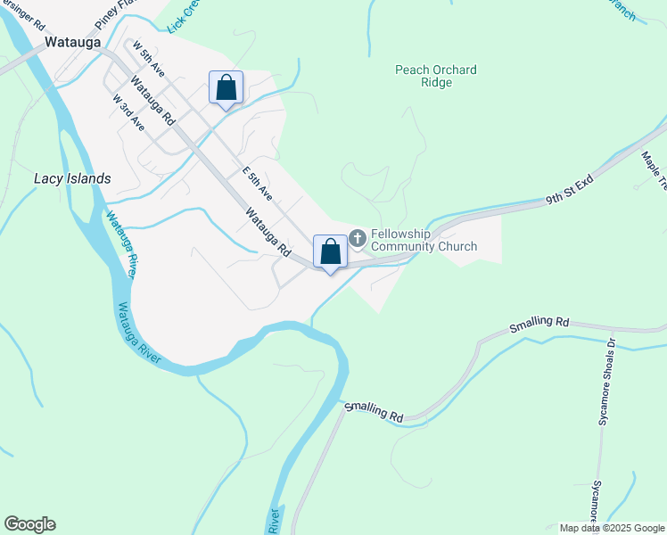 map of restaurants, bars, coffee shops, grocery stores, and more near Watauga Road in Johnson City