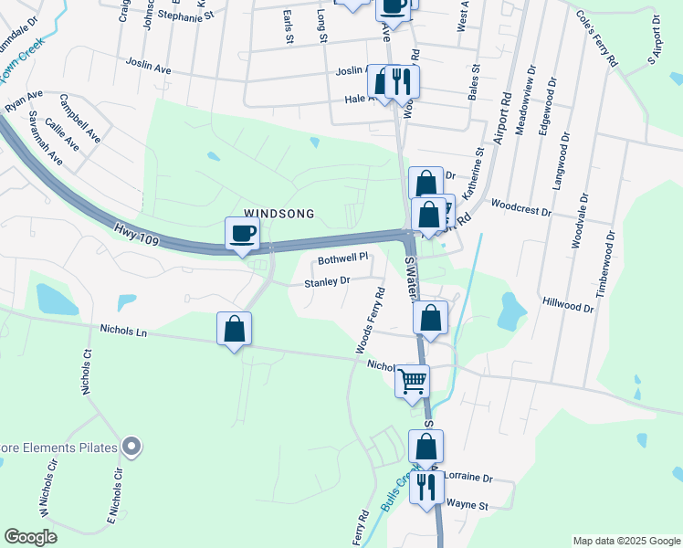 map of restaurants, bars, coffee shops, grocery stores, and more near 148 Stanley Drive in Gallatin