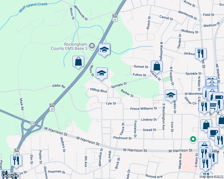 map of restaurants, bars, coffee shops, grocery stores, and more near 112 Cherry Street in Reidsville