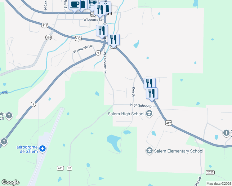 map of restaurants, bars, coffee shops, grocery stores, and more near 204 West Fairview Road in Salem