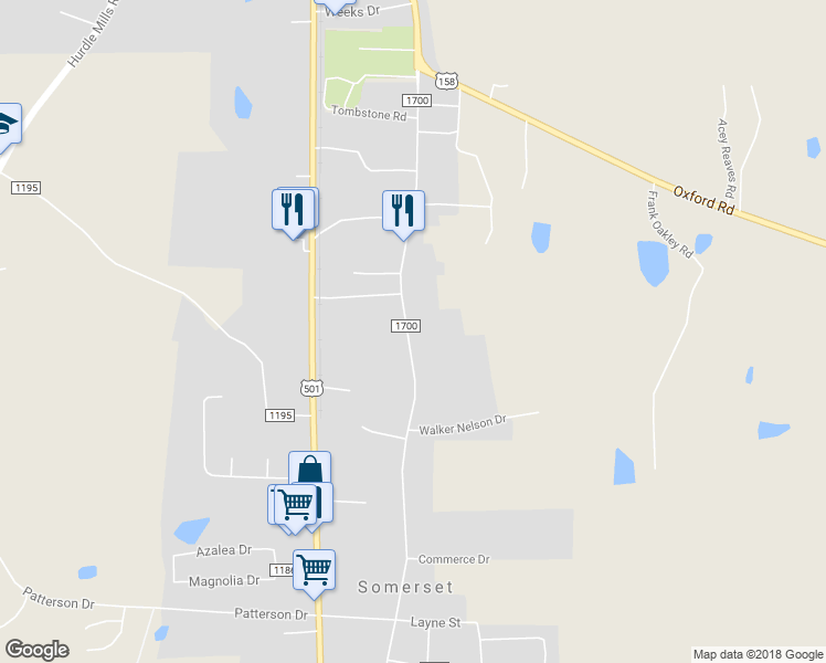 map of restaurants, bars, coffee shops, grocery stores, and more near 1231 Old Durham Road in Roxboro