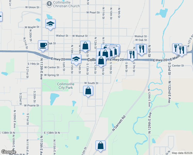 map of restaurants, bars, coffee shops, grocery stores, and more near 322 North Brown Avenue in Collinsville
