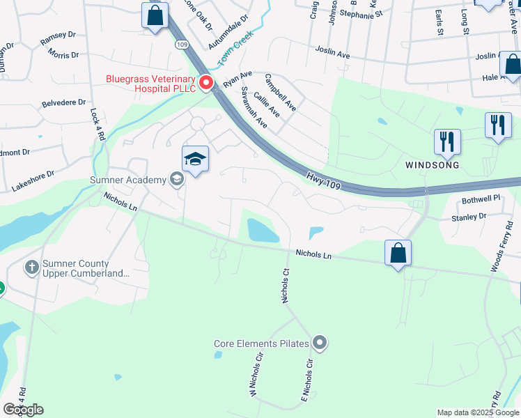 map of restaurants, bars, coffee shops, grocery stores, and more near 409 Quarry Road in Gallatin