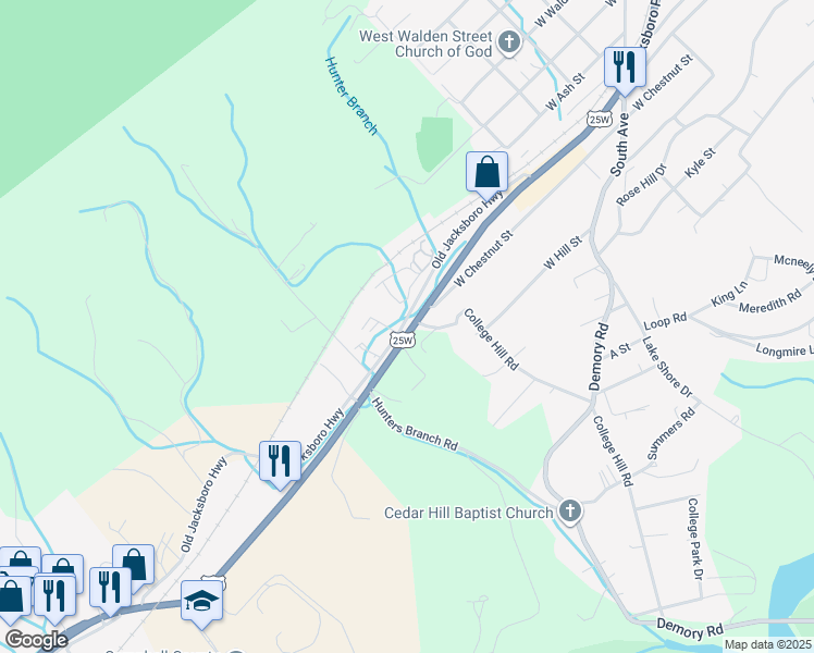 map of restaurants, bars, coffee shops, grocery stores, and more near 1508 Old Jacksboro Highway in LaFollette