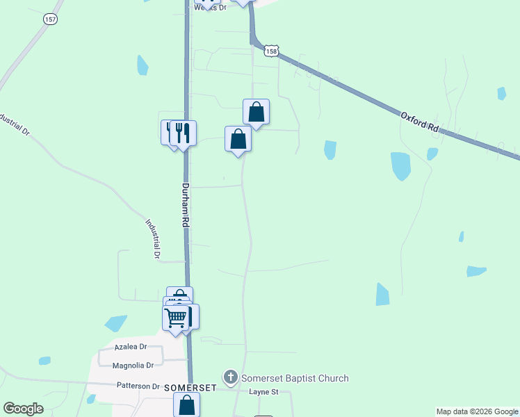 map of restaurants, bars, coffee shops, grocery stores, and more near 1231 Old Durham Road in Roxboro