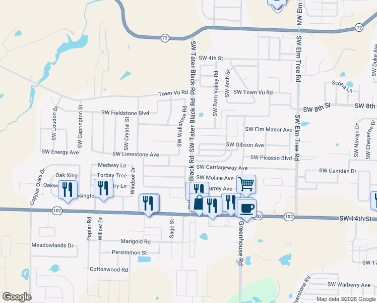 map of restaurants, bars, coffee shops, grocery stores, and more near 4104 Southwest Chapelstone Avenue in Bentonville