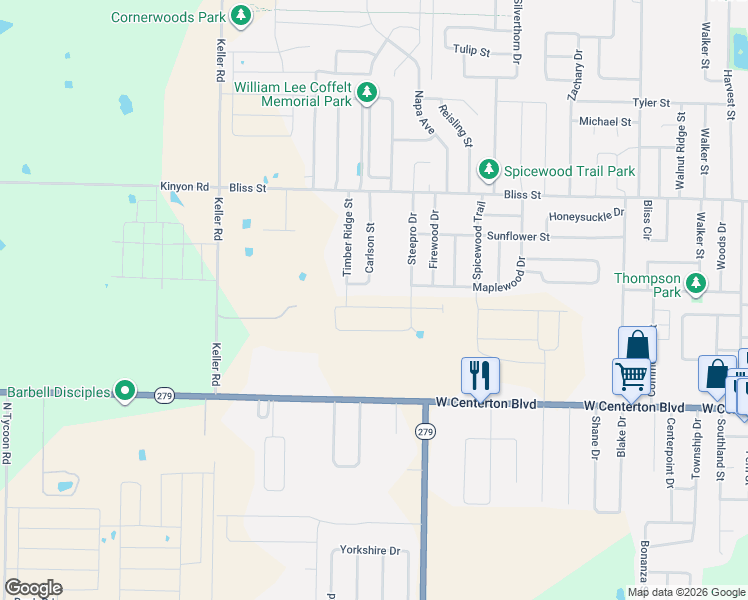map of restaurants, bars, coffee shops, grocery stores, and more near 420 Carlson Street in Centerton