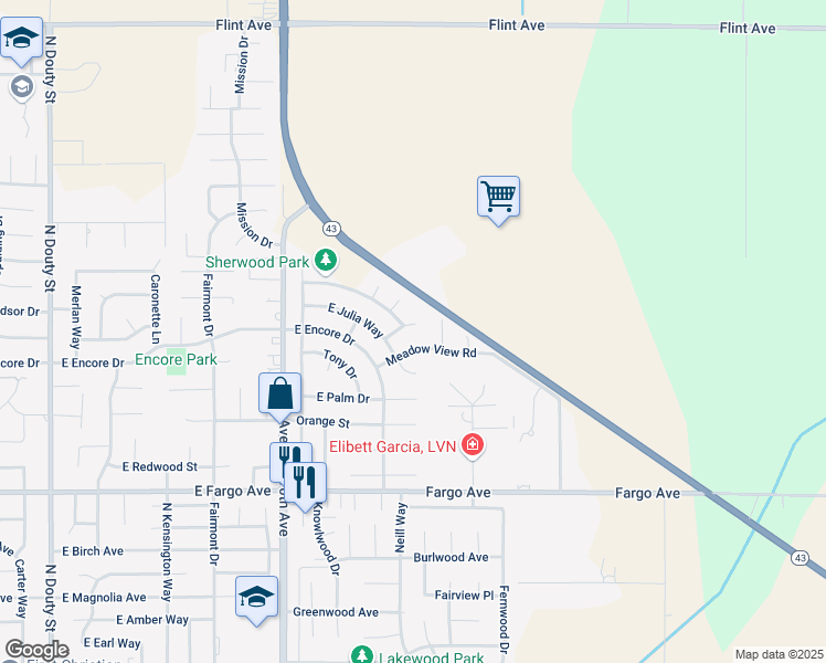 map of restaurants, bars, coffee shops, grocery stores, and more near 917 Margaret Circle in Hanford