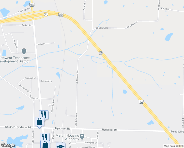 map of restaurants, bars, coffee shops, grocery stores, and more near 422 Old Salem Road in Martin