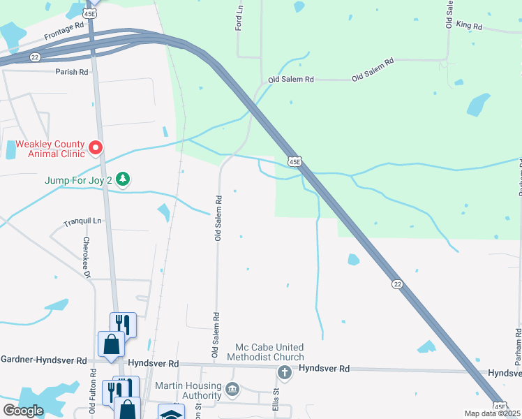 map of restaurants, bars, coffee shops, grocery stores, and more near 422 Old Salem Road in Martin